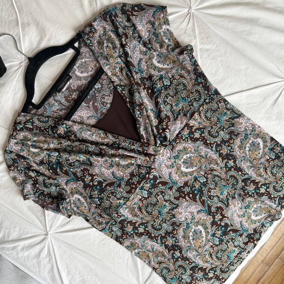 VINTAGE y2k layered abstract v-neck shortsleeve blouse - Picture 3 of 6